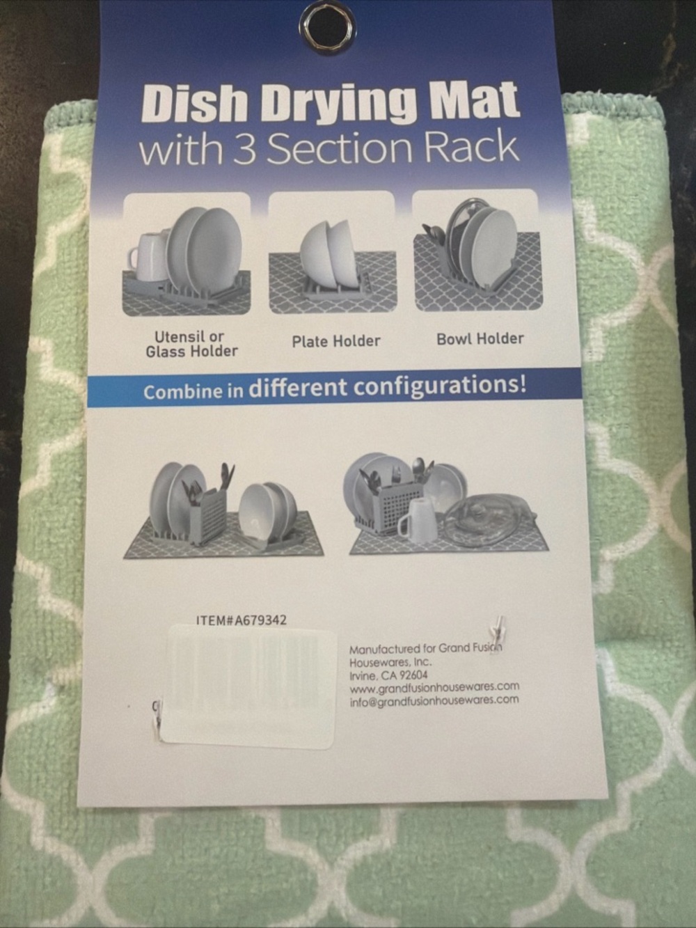 Dish Drying Mat Microfiber With 3 Section Rack Mint Green - Picture 3 of 6